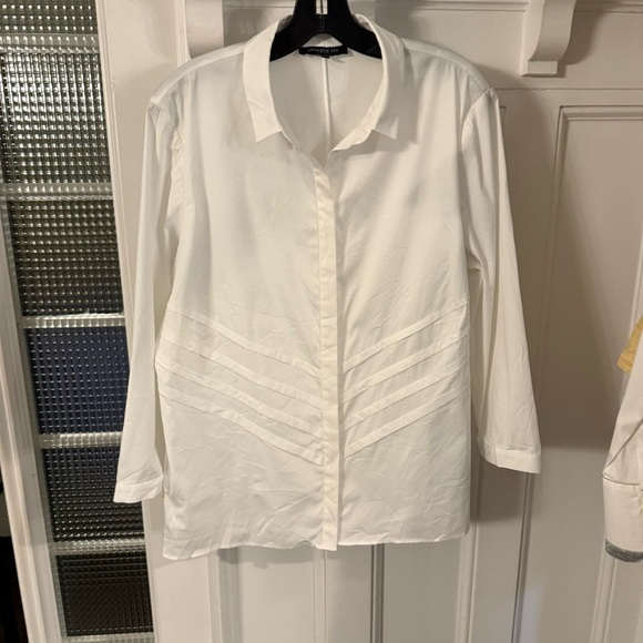 LAFAYETTE 148 Women’s White Button Down Shirt pintucked Panels Stretch Sz 14 - Picture 10 of 10